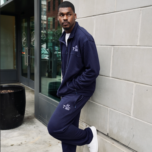 'TIC' Luxe Terry QtrZip Set - Navy Blue