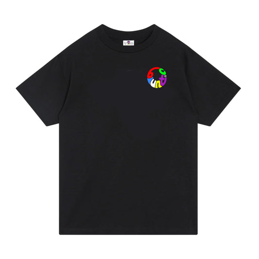 100% Cotton Tee with multi-color dtf pressed logo 