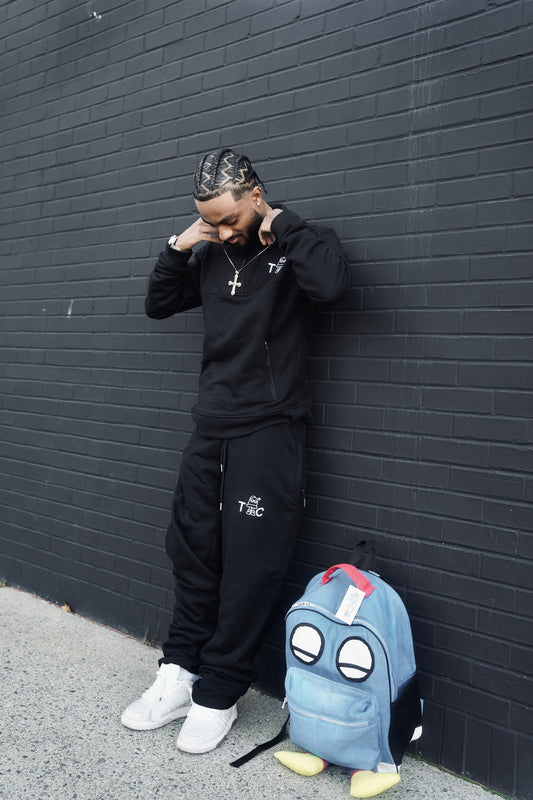 'TIC' Luxe Terry QtrZip Set - Black